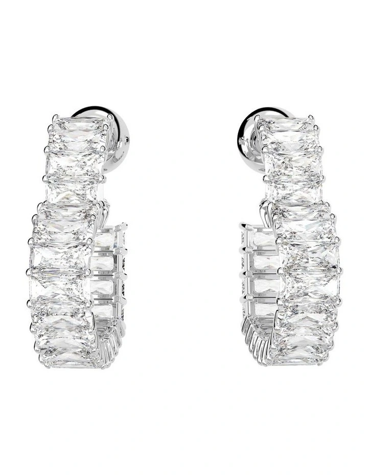 Matrix Heart Small Rhodium Plated Hoop Earrings in White image 2