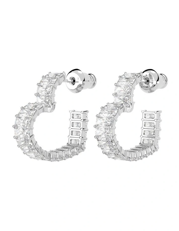 Matrix Heart Small Rhodium Plated Hoop Earrings in White image 3