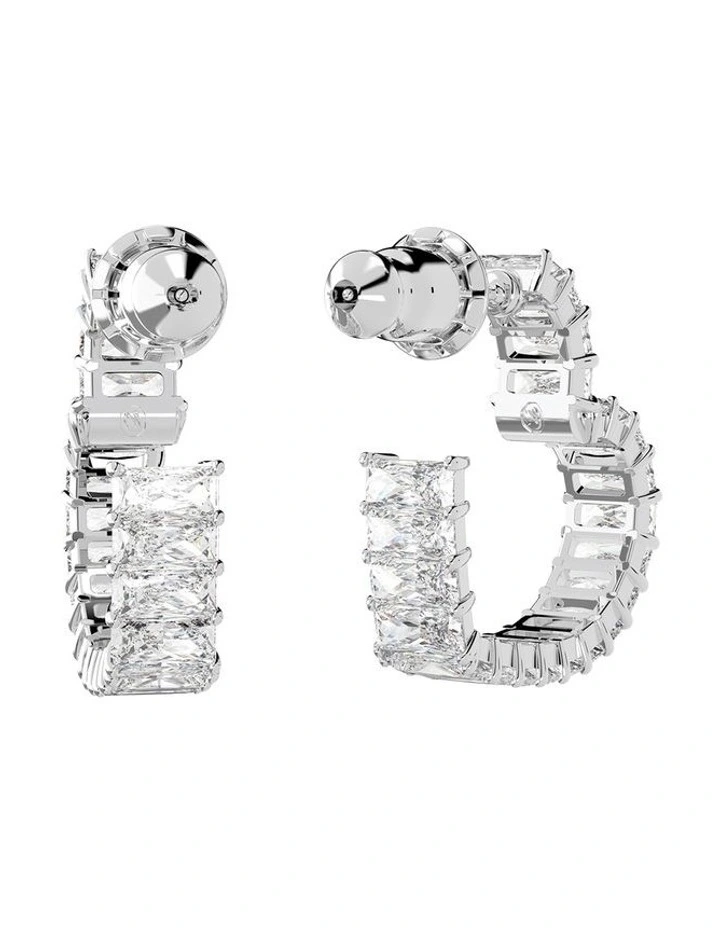 Matrix Heart Small Rhodium Plated Hoop Earrings in White image 4