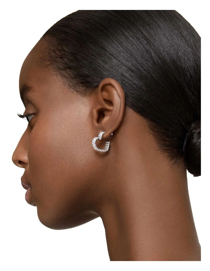 Matrix Heart Small Rhodium Plated Hoop Earrings in White image 5