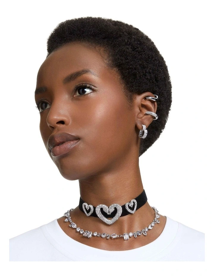 Matrix Heart Small Rhodium Plated Hoop Earrings in White image 6