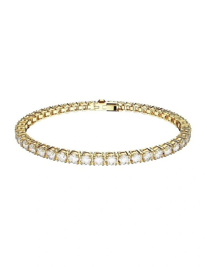Matrix Tennis Round Cut Small Gold-Tone Plated Bracelet in White image 1