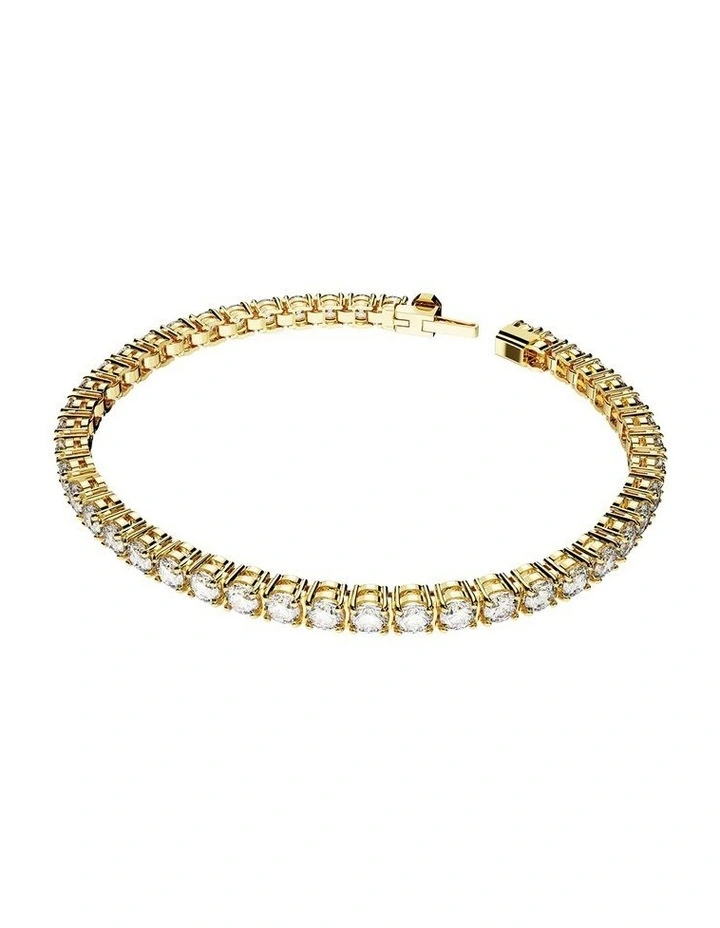 Matrix Tennis Round Cut Small Gold-Tone Plated Bracelet in White image 2