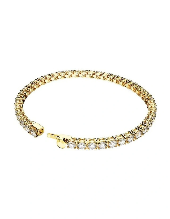 Matrix Tennis Round Cut Small Gold-Tone Plated Bracelet in White image 4