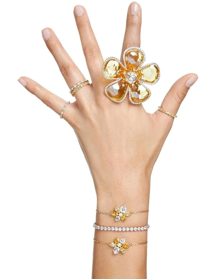 Matrix Tennis Round Cut Small Gold-Tone Plated Bracelet in White image 5