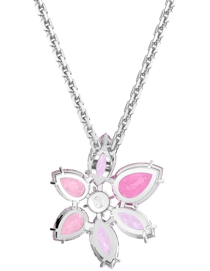 Gema Pendant Mixed Cuts Flower Rhodium Plated in Pink image 3