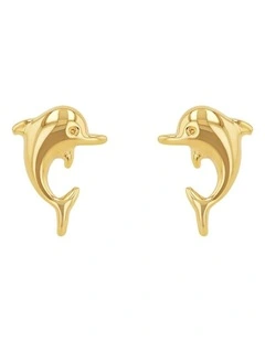 9ct Gold Dolphin Stud Earrings