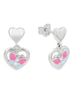 Butterfly And Heart Earrings in Silver