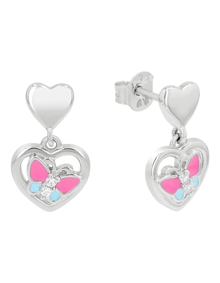 Butterfly And Heart Earrings in Silver image 1