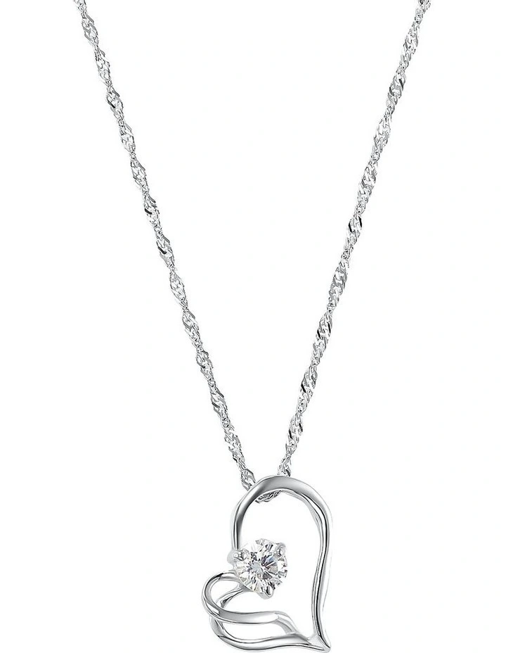 Sterling And Cubic Zirconia Heart Necklace Set in Silver image 2