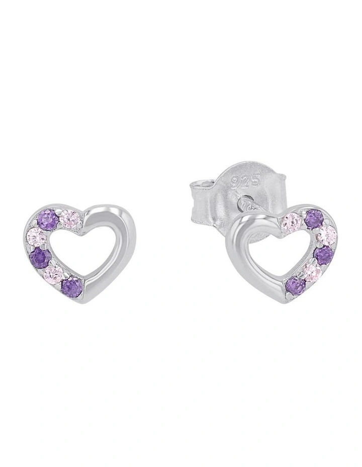Heart Stud Earrings in Silver image 2