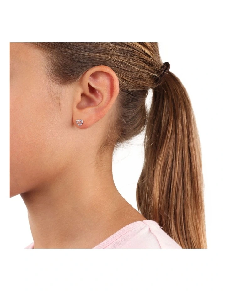 Heart Stud Earrings in Silver image 3