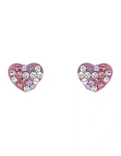 Heart Pave Stud Earrings in Silver