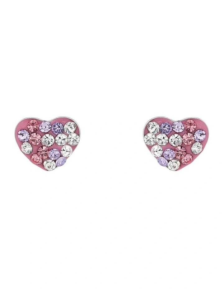 Heart Pave Stud Earrings in Silver image 1