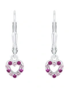 Pink Heart Drop Earrings in Silver 925