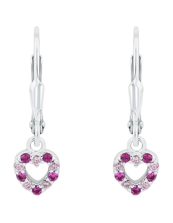 Pink Heart Drop Earrings in Silver 925 image 1