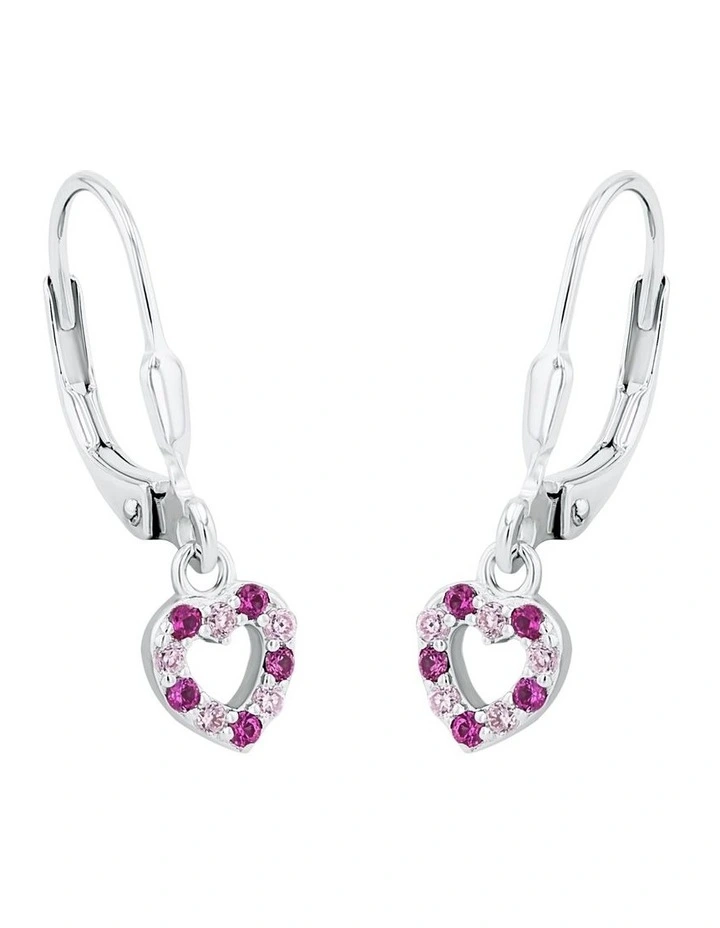 Pink Heart Drop Earrings in Silver 925 image 4