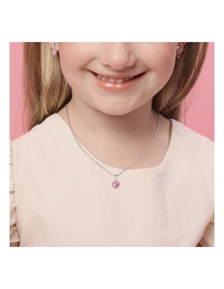 Pink Pave Heart Necklace Set in Silver925 image 4
