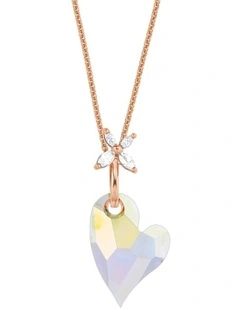 Amor Crystal Heart Pendant 18ct Rose Gold Necklace Set