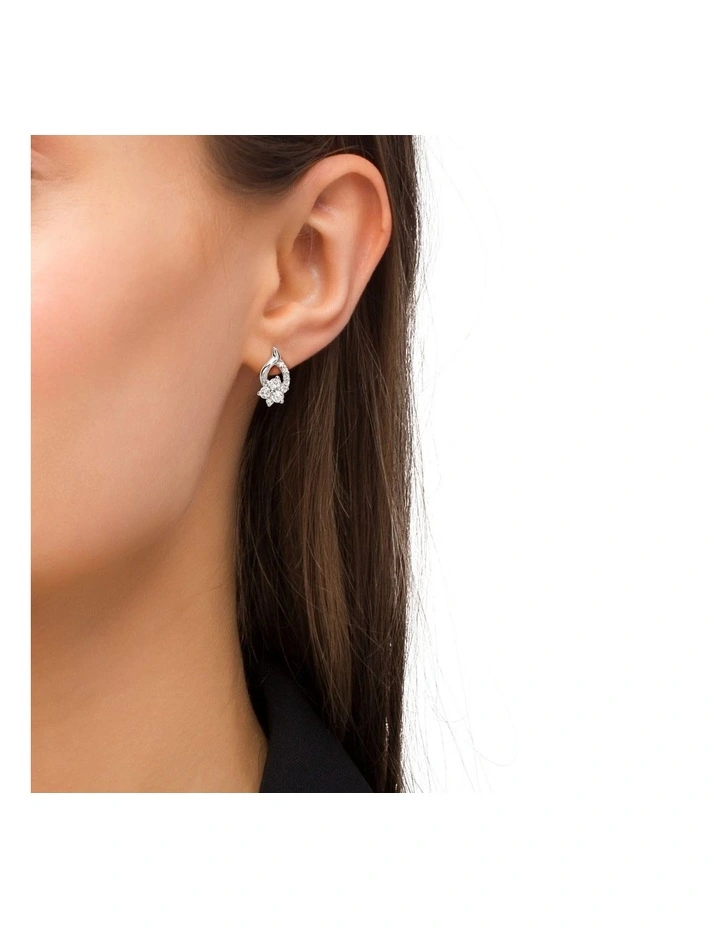Amor Silver CZ Flower Stud Earrings image 2