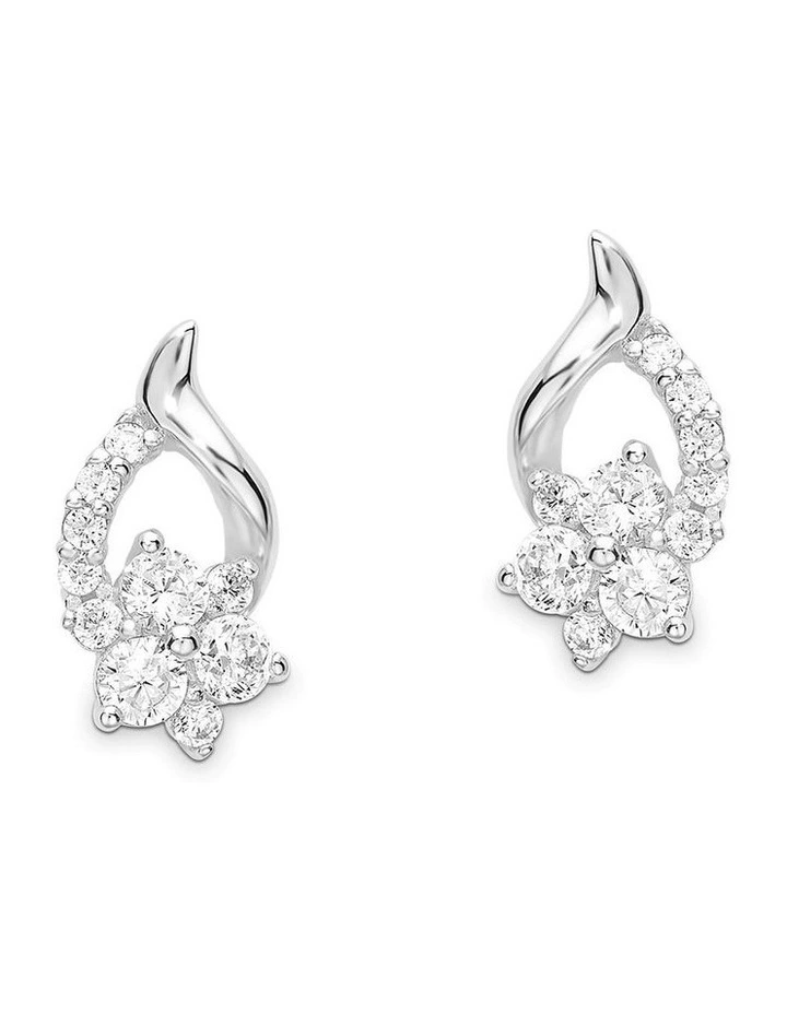 Amor Silver CZ Flower Stud Earrings image 3