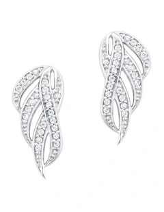Cubic Zirconia Feather Studs Earrings In Silver