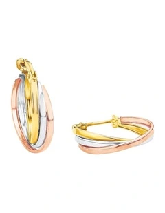 Amor 9ct Tri Colour Hoop Earrings