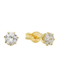 Amor 9ct Gold Round CZ 7mm Stud Earrings
