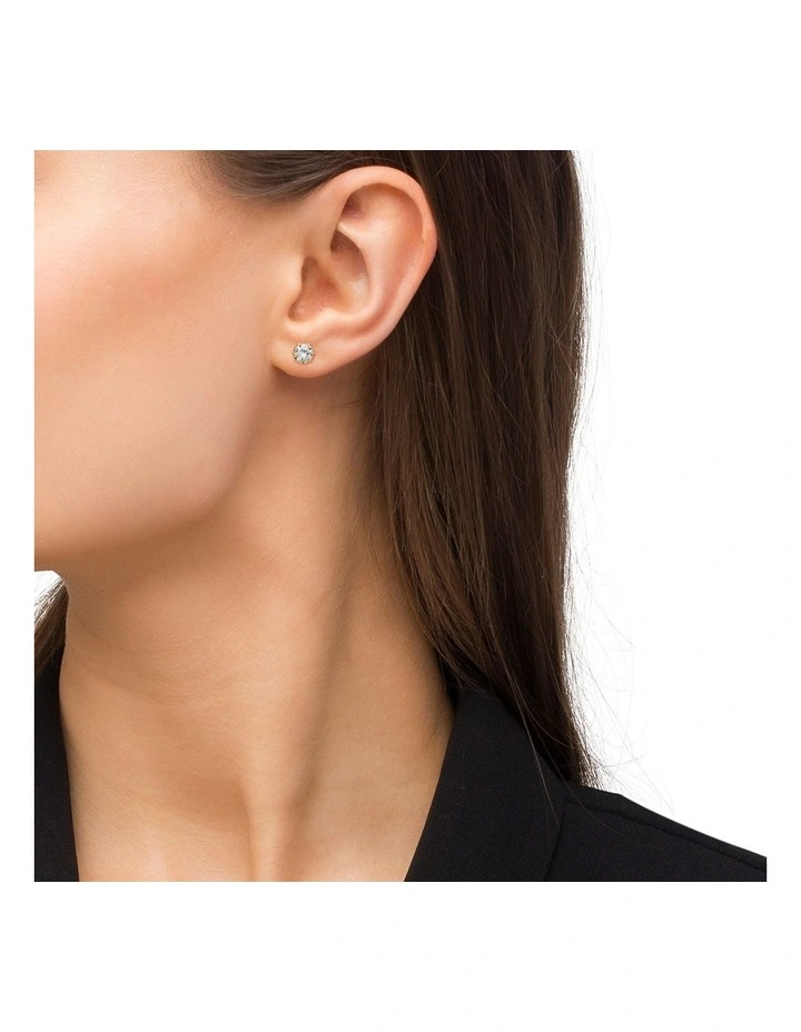 Amor 9ct Gold Round CZ 7mm Stud Earrings image 2
