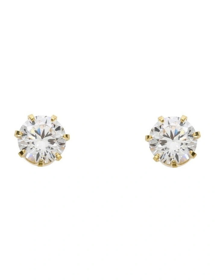 Amor 9ct Gold Round CZ 7mm Stud Earrings image 3