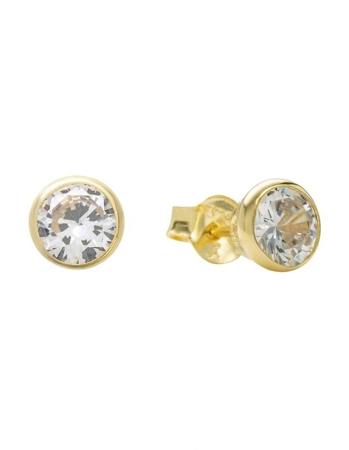 Amor Round 6mm 9ct Gold Stud Earrings image 1