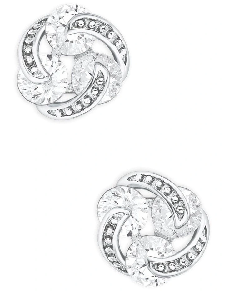 Amor Triple Zirconia Silver Twist Stud Earring image 1