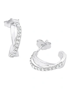 Amor Silver 15mm Half Hoop Stud Earrings