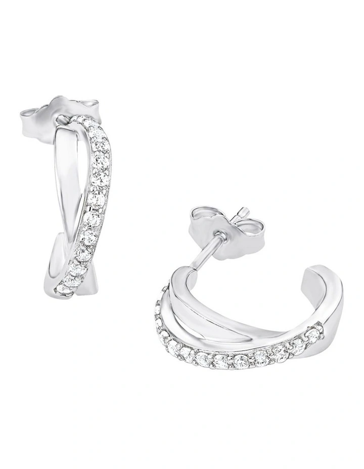 Amor Silver 15mm Half Hoop Stud Earrings image 1