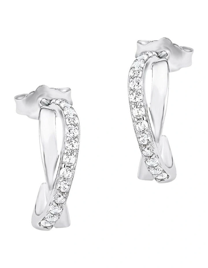 Amor Silver 15mm Half Hoop Stud Earrings image 2