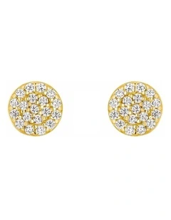 Round 9ct Gold Pave Stud Earrings