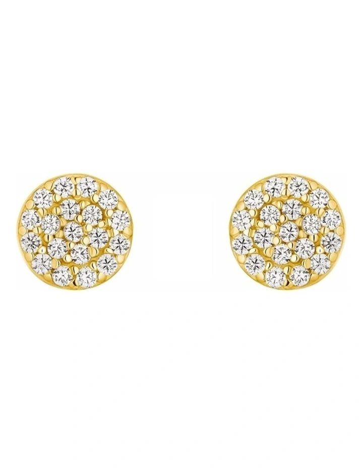 Round 9ct Gold Pave Stud Earrings image 1