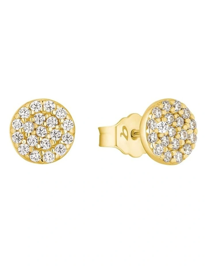 Round 9ct Gold Pave Stud Earrings image 2