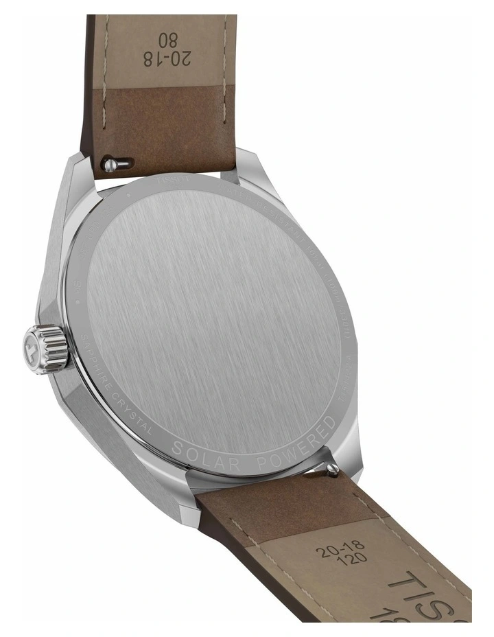 PRC 100 Solar Quartz 39mm T1514221603100 Watch in Silver/Brown Leather image 3