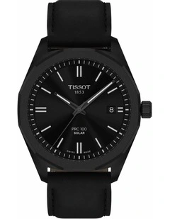 PRC 100 Solar Quartz 39mm T1514223605100 Watch in Black Leather