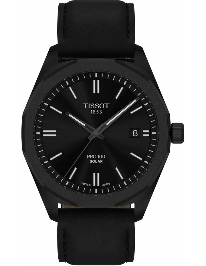 PRC 100 Solar Quartz 39mm T1514223605100 Watch in Black Leather image 1