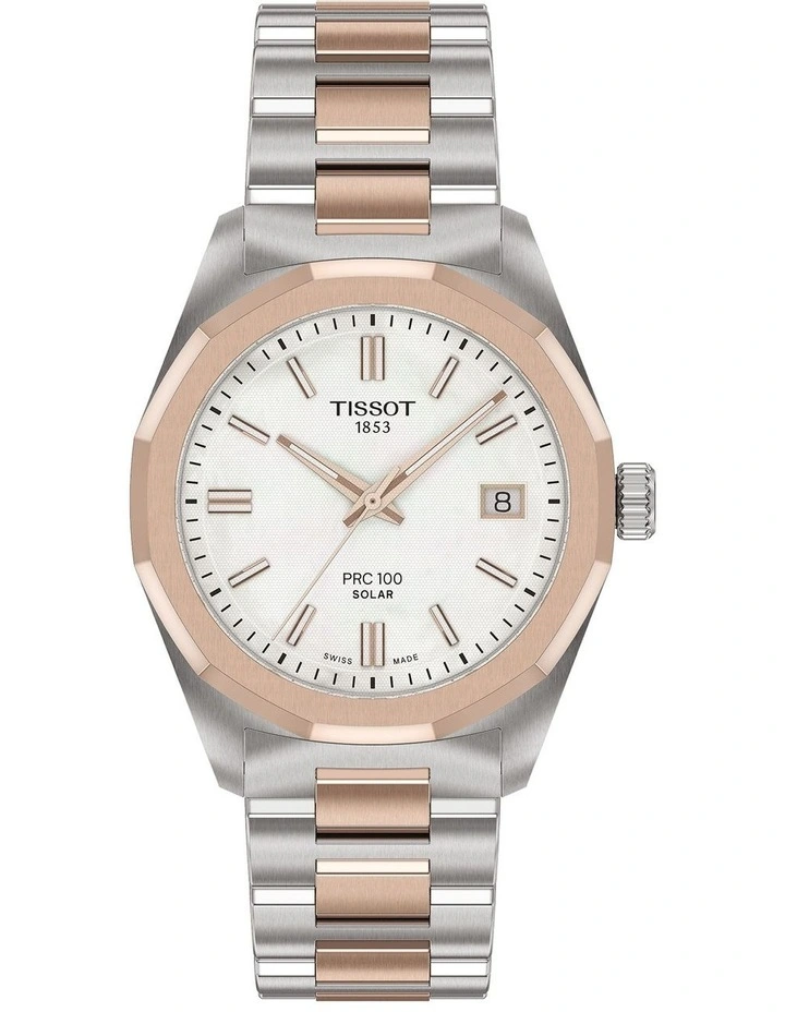 PRC 100 Solar Quartz 34mm T1518222211100 Watch in Carnation Gold PVD image 1