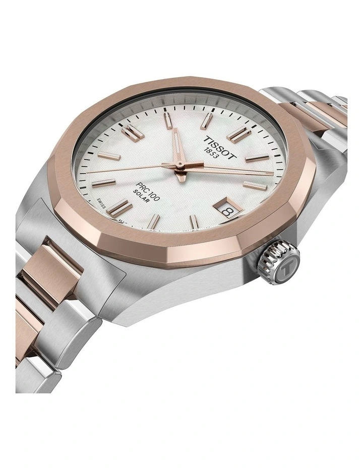 PRC 100 Solar Quartz 34mm T1518222211100 Watch in Carnation Gold PVD image 2