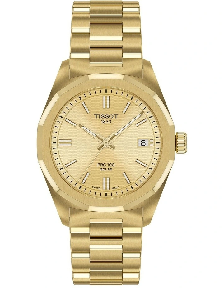 PRC 100 Solar Quartz 34mm T1518223302100 Watch in Yellow Gold PVD image 1