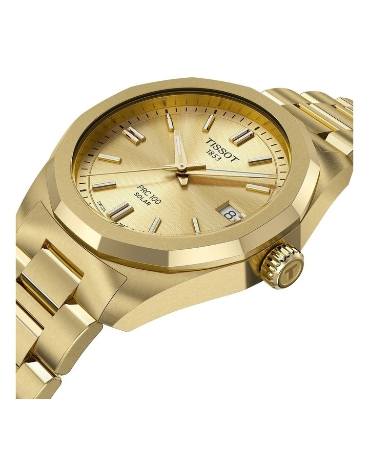 PRC 100 Solar Quartz 34mm T1518223302100 Watch in Yellow Gold PVD image 2