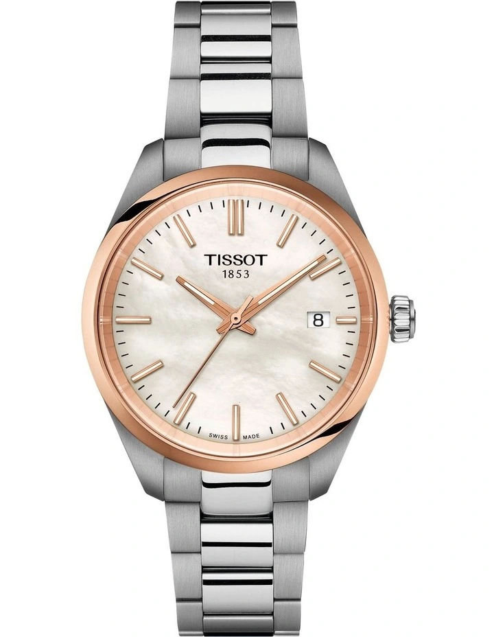 PR 100 34mm T1502102111100 Watch in Pearl/Rose Gold/Silver image 1