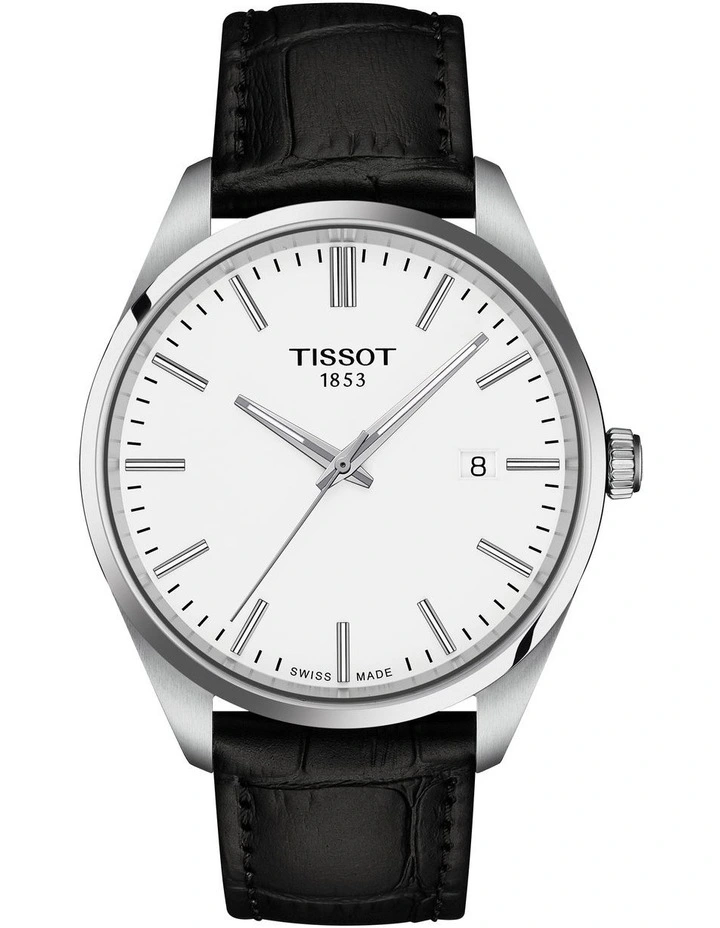 PR 100 40mm T1504101601100 Watch in White & Black Leather image 1