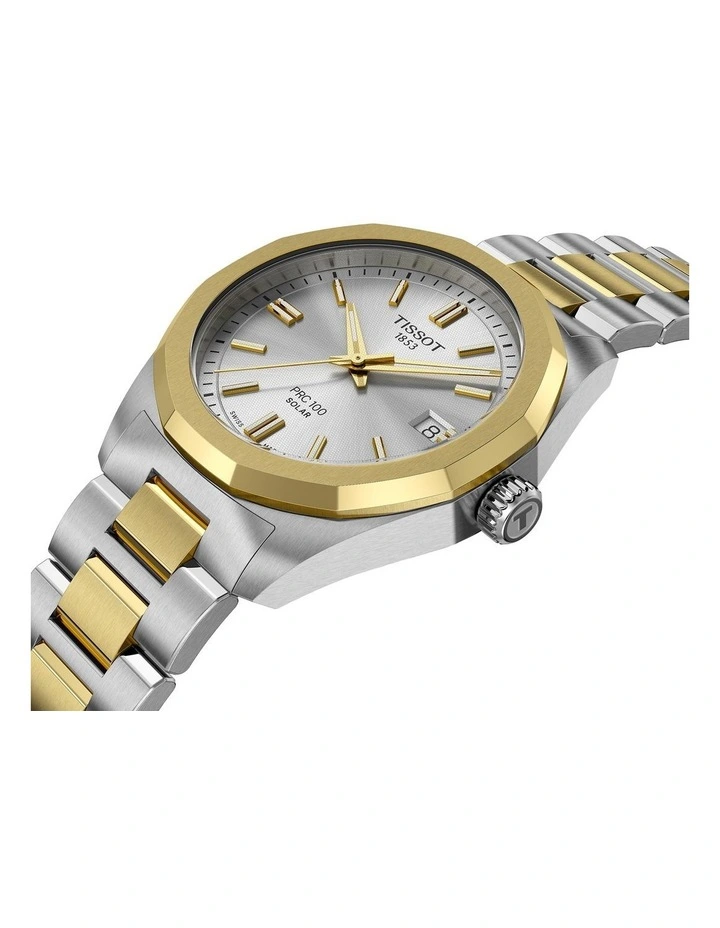 PRC 100 Solar Quartz 34mm T1518222203100 Watch in Yellow Gold PVD Bicolour image 2