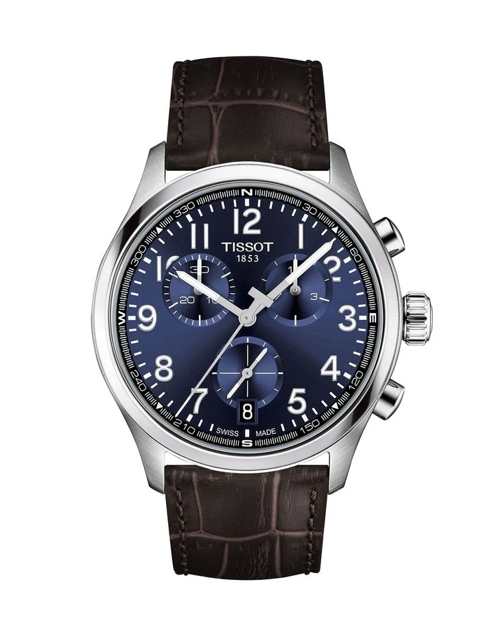 Chrono L 42mm Watch T1164171604200 in Blue/Brown Leather image 1