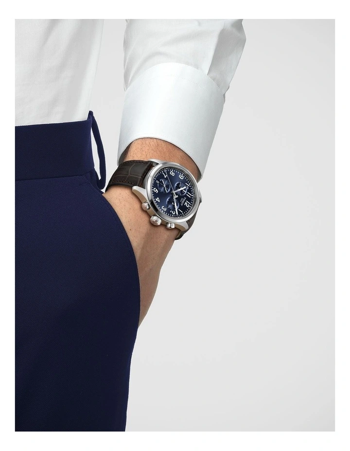 Chrono L 42mm Watch T1164171604200 in Blue/Brown Leather image 2